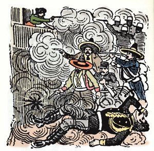 Den meksikanske revolusjonen (1910-1920): angrep på huset til Aquiles Serdan (1876-1910). Xylografi av Jose Guadalupe Posada (1852-1913).