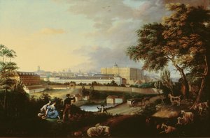 Utsikt over det kongelige palasset i Madrid fra Principe Pio-fjellet av Jose Maria Avrial Y Flores