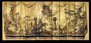 Vision Mediterranea, elleve-blads skjerm, ca. 1925 (olje på forgylt trepanel) av Jose Maria Sert y Badia