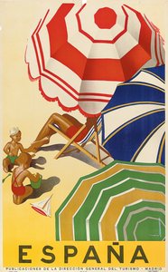 Plakat som annonserer Spania, utgitt av den spanske statlige turistavdelingen (fargelitografi) av Jose Morell