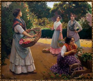 Blomsterhandlere i parken til Maria Luisa - Maleri av Jose Rico Cejudo (1864-1939), olje på lerret av Jose Rico y Cejudo
