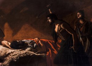 Historiemaleri: Viriatus død (Viriate, Viriathe, vers 180-139 avant JC) av Villegas Cordero, Jose (1844-1921)