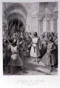 Godfrey av Bouillon (ca. 1060-1100) valgt til konge av Jerusalem, gravert av Leopold Massard (1812-89) (gravering) av Jose de (after) Madrazo y Garreta