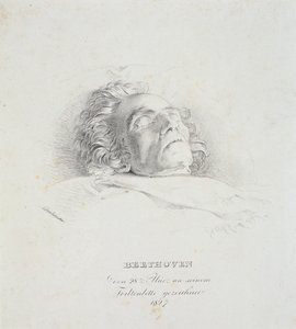 Ludwig van Beethoven (1770-1827) på sitt dødsleie, 28. mars 1827