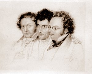 Fra venstre til høyre: Jenger, Httenbrenner og F. Schubert. Acquarelle av Feltscher. av Josef Eduard Teltscher