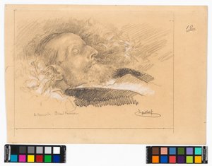 Porträt des Chormeisters und Komponisten Eduard Kremser auf dem Sterbebett av Josef Engelhart