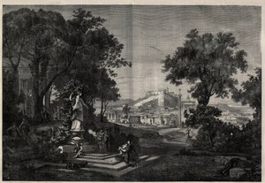 Antikkens Hellas: utsikt over hagene til Venus a Athenes. Gravering etter et maleri av Joseph Hoffmann i "The Illustrous Universe" av Josef Hoffman