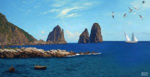JJM gjenskaper Bierstadt-A: Row from the Rocks