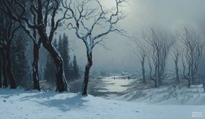JJM gjenskaper Bierstadt-A: Winter in Yosemite (Skaters)
