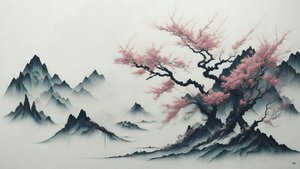 blekkmaleri: Cherry Blossom trees blooming_02