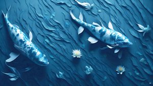 blekkmaleri: Koi-Karpfish_blue_03
