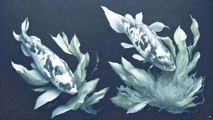 blekkmaleri: Koi-Karpfish_white marble_01