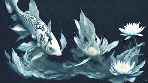 blekkmaleri: Koi-Karpfish_white marble_03