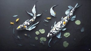 blekkmaleri: Koi-Karpfish_hvit marmor_05
