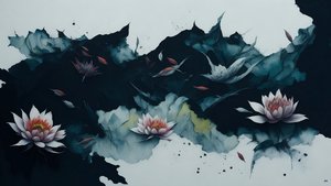 blekkmaleri: waterlili-black_01