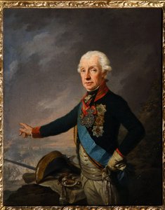 Portrett av marskalk generalissimo prins Alexander Suvorov (1729-1800). (Portrett av feltmarskalken generalissimo prins A. Suvorov). Maleri av Josef Kreuzinger (1757-1829), olje på lerret av Josef Kreuzinger