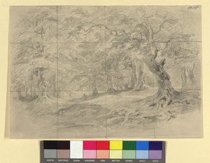 Skoglandskap med staffasjefigurer av Josef Kriehuber