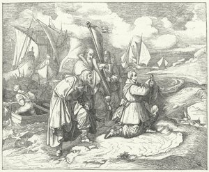 Gustavus Adolphus fra Sverige lander i Tyskland for å gå inn i trettiårskrigen av Josef Mathias (after) Trenkwald