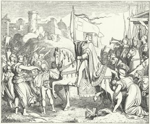 Den hellige romerske keiseren Frederick II går inn i Jerusalem, sjette korstog av Josef Mathias (after) Trenkwald