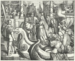 Den hellige romerske keiser Frederick II ønsker velkommen til sin brud, Isabella av England av Josef Mathias (after) Trenkwald