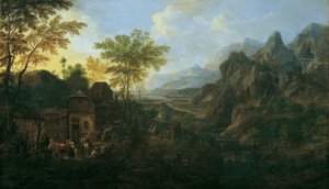 Ideelt landskap med bondemesse av Josef Orient