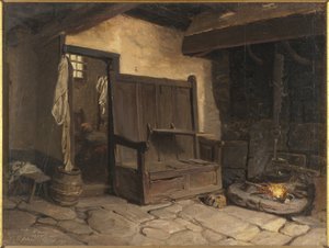 Et hytteinteriør (olje på papir montert på masonitt)