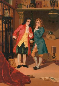 Robert Boyle og Denis Papin inspiserer Papins dampkoker av Josep or Jose Planella Coromina