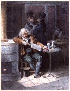 Gammel mann leser avis på en kafé, Paris