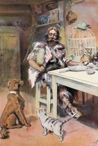 Robinson Crusoe: Jeg er som en konge (farge litho) av Joseph (after) Finnemore