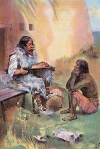 Robinson Crusoe: Jeg lærer fredag (farge litho)