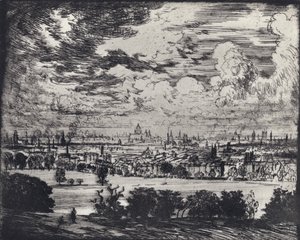 London, over Hampstead (litho) av Joseph (after) Pennell