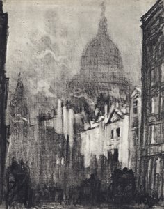 St Paul's Dome, fra Cannon Street (litho) av Joseph (after) Pennell