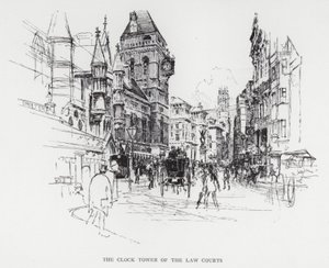 Clock Tower of the Law Courts (litho) av Joseph (after) Pennell