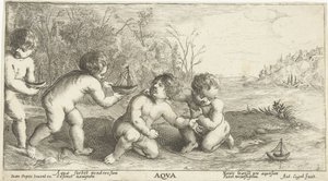 Barn som leker med båter Aqva (tittel på objekt) av Joseph Antoine Cochet