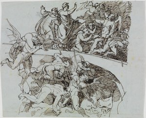 Ved de korrupte embetsmennenes bekinnsjø, rådsmedlemmet fra Lucca (Dantes Inferno, Sang 21, V 34) av Joseph Anton Koch