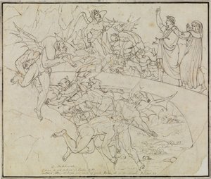 Ved bedragernes bekinnsjø, rådsmedlemmet fra Lucca (Dantes Inferno, sang 21, vers 34) av Joseph Anton Koch