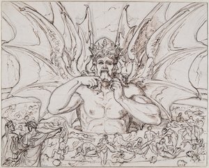 Lucifer i sentrum av helvete. Illustrasjon til den guddommelige komedie av Dante Alighieri, ca 1803.