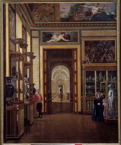 Smykkerommet ved Louvre og enfilade av Charles X-rommene. Maleri av Joseph Auguste (1800-tallet) av Joseph Auguste