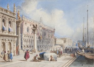 Venezia, limt inn i Thomas Moodys Journal of a tour through Sveits og Italia, 1822 (wc på papir) av Joseph Axe Sleap