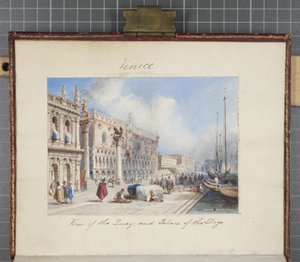 Venezia, limt inn i Thomas Moodys Journal of a tour through Sveits og Italia, 1822 (wc på papir) av Joseph Axe Sleap