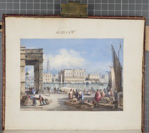 Venezia, limt inn på tittelsiden til Thomas Moodys Journal of a tour through Sveits og Italia, 1822 (wc på papir) av Joseph Axe Sleap