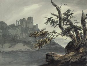 Ødelagt slott nær en elv av Joseph Barber