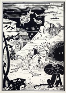 Det var et stort utvalg av høye, edle trær, lastet med marin frukt, som hummer, krabber, østers, fra The Surprising Adventures of Baron Munchausen, pub. 1895 (gravering) av Joseph Benwell Clark