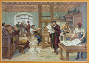 The Invention av Gutenberg av Moveable Type-trykk, illustrasjon fra 