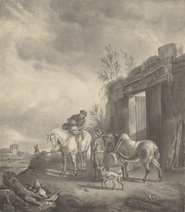 To ryttere ved en falleferdig bygning av Joseph Bles