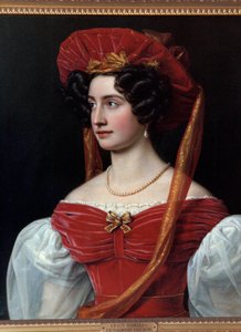 Portrett av kvinne med rød hatt-maleri av Joseph Karl Stieler (1781-1858) 1800-tallet. München, Chateau De Nymphenburg av Joseph Carl Stieler