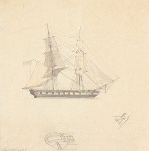 Enkel Brig; Skisser av separat hekk og gummi av Joseph Cartwright