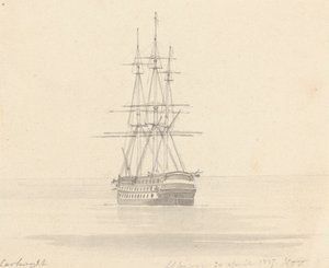 Enkel fregatt, akter fremover; Albion 20. april 1817 av Joseph Cartwright