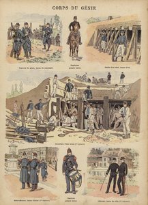 Militære ingeniører av den franske hæren (farge litho)