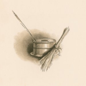 Charles Dickens#39; penn og blekk (fargelitografi) av Joseph Clayton (1856-1937) (after) Clarke